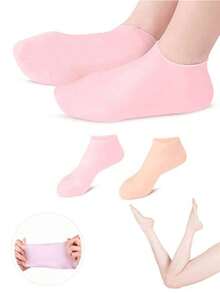 1 Pair Silicone Moisturizing & Soothing Socks, 1 Pair Of High Elasticity Compression Socks, Reusable Aloe Vera Socks, Overnight SPA Socks, Anti-Slip Gel Heel Socks, Suitable For Women And Men With Dry Skin, Rough Feet, Home Foot Care, Use With Your Favorite Lotions And Creams VPJE - 粉色 - 查看 8