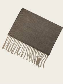 New Solid Color Herringbone Scarf, Unisex Knitted Tasseled Warm Long Thick Scarf, Suitable For Autumn/Winter, Boyfriend Gift, Neck Warmer, Blanket - Khaki - View 3