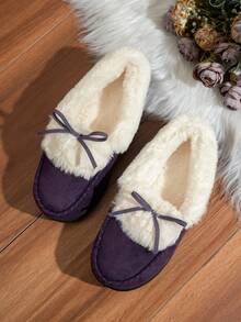 Dép xốp nhớ mật độ cao, dép đi trong nhà lót nhung cho mùa đông, dép chống trượt trang trí nơ, dép đi trong nhà cho nữ, quà tặng ngày lễ - Màu tím - Xem 5