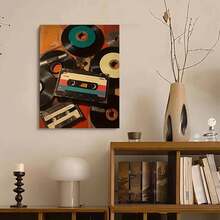 Framed 1pc Vintage Cassette Tape  Poster - Retro Abstract Wall Art With Green & Black Records, Perfect For Living Room, Office, Library, Bar, Or Cafe Decor - Ideal Gift For Birthdays, Holidays, And Special Occasions, Music Room Decor - Framed(Framed(框架)) - 查看 3