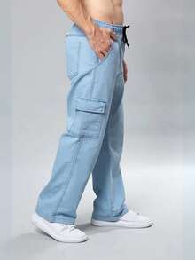 Unisex Skateboard Cargo Pants In Various Colors - Light Blue - View 2