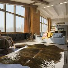 Faux Cowhide Rug, Cow Print, Rustic Western Rugs For Living Room Bedroom, Irregular Animal Skin Hides, 4.6 X 5.2ft, Anti-Skid Cool Carpets For Cowboy Cowgirl Home Decor, Khaki Brown - 橄欖綠 - 查看 15