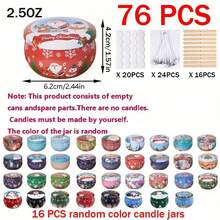 76个圣诞主题圆形蜡烛罐，带烛芯贴纸，2.5盎司铸铁烛台 - DIY蜡烛制作、家居装饰、储物容器 - 非常适合手工爱好者和家居装饰爱好者 - 很棒的乔迁和生日礼物，也适合复活节、感恩节和圣诞节，包括16个空蜡烛罐、16个烛芯支架、24根烛芯和20张贴纸。 - 彩色 - 查看 3