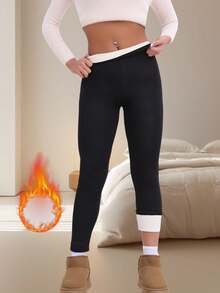 1 件 300 克厚羊毛内衬女士高腰紧身裤，冬季保暖裤