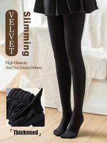 Thicken Thermal Tights Tights Women Pantyhose Warm Winter Fleece Velvet Thermo Stockings High Waist Elastic Slim Sexy Translucent Pantyhose Tights Underwear, Cozy - Black - View 19