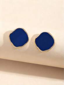 1 对时尚简约几何方形吊坠设计优雅耳环，适合日常休闲场合和聚会 - 深藍色 - 查看 3