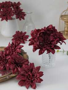 MEHELANY 12/5支装酒红色仿真大丽花，4.7英寸带茎人造花，仿真植物，适用于家居房间卧室春季婚礼装饰、花园中心装饰、派对、礼品、新娘腕花、情人节母亲节装饰、哥特式婚礼装饰、DIY花卉墙面背景、前院装饰，送给女孩、女性、女友、母亲、父亲的礼物