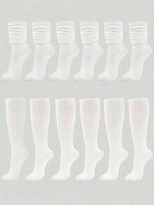 1/3/6 双装女士宽松针织袜，宽松袜，女士堆堆袜，女士堆堆袜，女士短袜，黑色、白色和灰色，压缩袜，舒适（黑色、白色、杏色、浅黄色、卡其色、棕色） - 彩色 - 查看 5