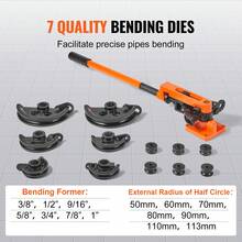 Dobladora de tubos , dobladora manual de tubos de 3/8" a 1" OD con 7 troqueles de doblado, herramientas de doblado de tubos de aluminio de cobre de 180° para aire acondicionado HVAC, reparación de automóviles - 180° para aire - Ver 3