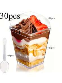 80 60ml/150ml Transparent Mousse Cups, Square Plastic Dessert Cups, Cake Ice Cream Pudding Cups, Perfect For Birthdays, Parties, Wedding Banquets, And Decorations - White - View 21