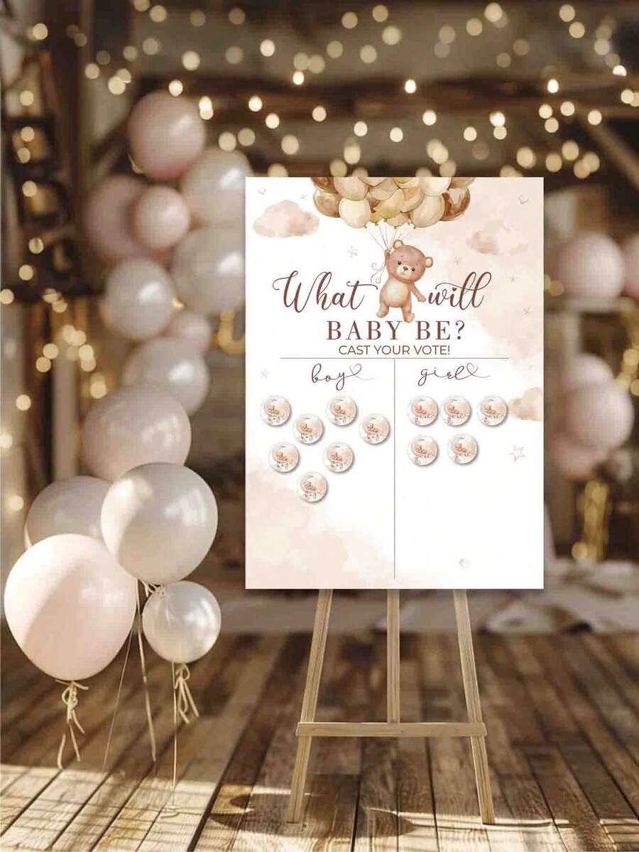 派对游戏性别揭晓海报氛围装饰道具，适用于周年纪念礼物派对装饰、生日派对、婚礼礼物、新娘送礼会、投票海报 - 款式 - 查看 1