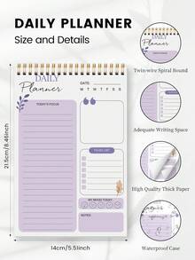 Trees Undated To-Do List Notebook / Daily Planner / Spiral Bound Task List / Schedule Organizer, Improve Efficiency, 8.5" X 5.5", 100gsm Paper - Purple - View 6