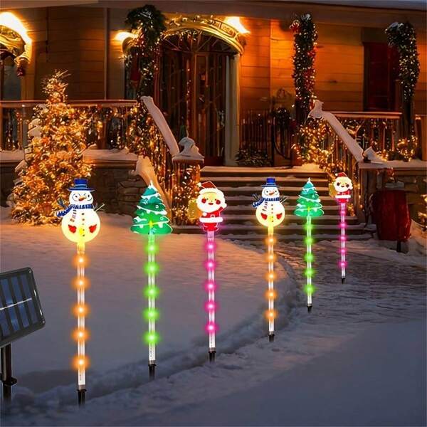 1 Set Of 6 Outdoor Solar Christmas Garden Lights, Snowman/Santa Claus/Christmas Tree Design, For Home Lawn Road Party Camping Christmas Holiday Winter Decoration