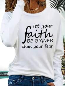 Autumn And Winter T-Shirt With Letter Pattern Print - [White] - View 1