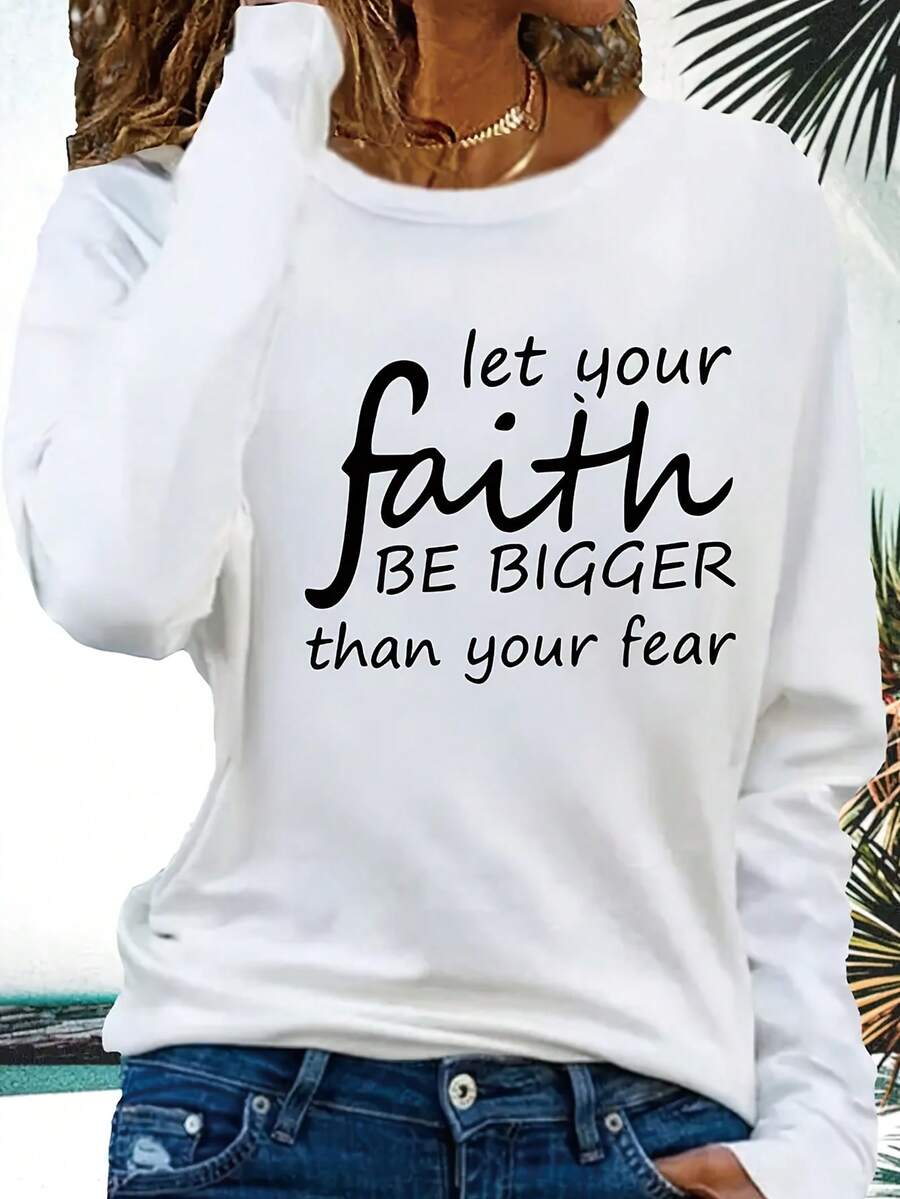 Autumn And Winter T-Shirt With Letter Pattern Print - [White] - View 1