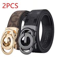 POYYAS 2Pcs Stylish Metal Buckle Belt For Men And Women - Fashionable Daily Decoration Jeans Belt With Fully Automatic Letter Buckle - Perfect Accessory For Business And Casual Occasions - Đen + Đen Bạc - Xem 9