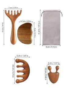 2件/3件/4件檀香按摩工具套装，包括面部和头部按摩刮刀、面部美容按摩棒、用于肌肉放松的身体按摩板