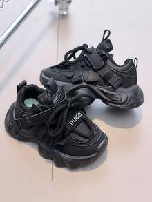 儿童时尚厚底运动鞋，新款男女童跑步鞋，幼儿、小童、大童休闲鞋 - 黑色 - 查看 3