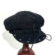 Women  Rivet Berets Artist Beanie Cap Painter Beret For Travel, Shopping, Party - màu đen - Xem 3