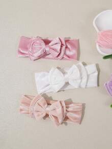 3pcs/Set Velvet Bow Baby Headbands, Cute Elastic Seamless Hair Accessories Set - Multicolor - View 3