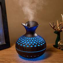 1pc Minimalist Floral Humidifier, 7-Color Hollow Creative Vase Shape, Light And Dark Wood Grain Colors, Suitable For Home, Bedroom, Living Room, Office, Car, USB Interface, Aromatherapy Mist Spray - Multicolor - View 4