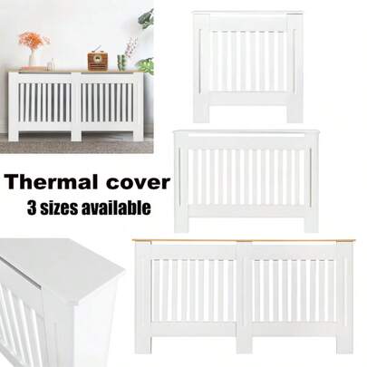 Royalswill Winter White Radiator Cover, Insulated Casing, Featuring A Wide Radiator Shelf With Tall Radiator Cover And Vertical Slatted Cabinet Body. Modern-Style Radiator Cover With Medium-Density Fibreboard Wooden Cabinet Frame, Suitable For Concealing Heating Equipment In Living Rooms Or Corridors, Available In Three Sizes
