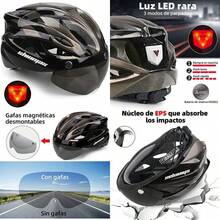 Shinmax Casco bicicleta, Casco para Bicicleta con gafas extraíbles y luz trasera , casco bicicleta de carretera especializado, casco bicicleta montaña ajustable/ligero ultraligero para hombres y mujeres casco ciclismo -T13(Titanio negro) - Tipo 1 - Ver 1