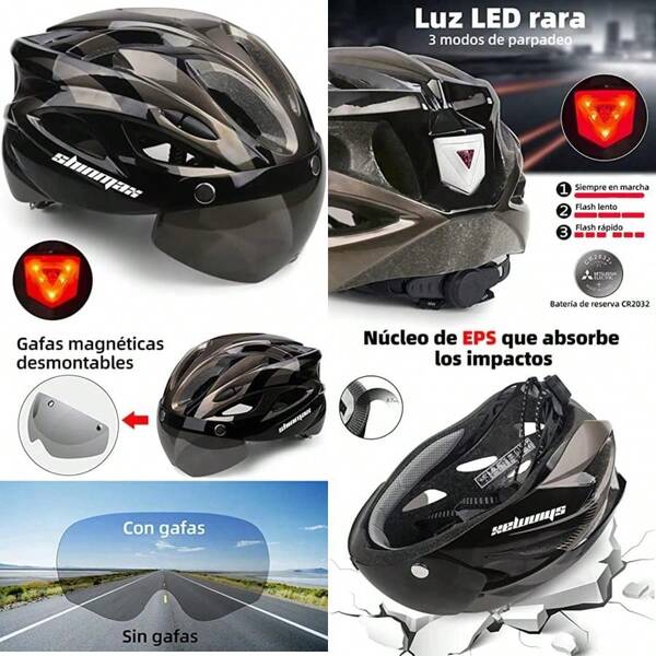 Shinmax Casco bicicleta, Casco para Bicicleta con gafas extraíbles y luz trasera , casco bicicleta de carretera especializado, casco bicicleta montaña ajustable/ligero ultraligero para hombres y mujeres casco ciclismo -T13(Titanio negro)