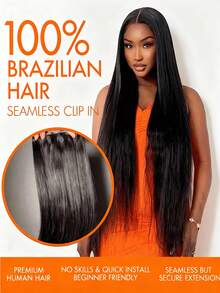 Yaki Straight Seamless Clip Ins 7pcs Per Set Seamless PU Clip In Hair Extensions Real Human Hair Invisible PU Skin Weft Light Yaki Clip Ins 100% Unprocessed Human Hair Extensions