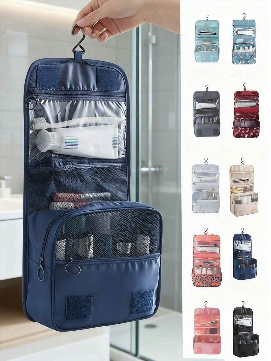 1个可折叠旅行洗漱包，便携式化妆品收纳袋，可装化妆品、护肤品、化妆刷、口红、香水，旅行必备，大学宿舍收纳，送给女朋友的绝佳礼物，万圣节、圣诞节适用