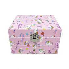 1个长方形粉色独角兽旋转木马音乐盒，卧室/客厅装饰，中等容量带抽屉，多层纸质首饰收纳盒，适合情人节、开学季、生日、婚礼、派对、日常礼物 - 粉紅小馬 - 查看 12