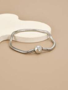 1pc Fashionable Charm Cubic Zirconia Snake Chain Stainless Steel Bracelet For Men & Women, Red Heart, Heart Lock, Suitable For Party, Daily Wear, European & American Style, Personalized, Generosity, Cubic Zirconia, Wedding Jewelry, Gift For Girl, Relative, Friend, Birthday, Valentine's Day, Gift For Lover - Silver - View 7