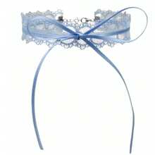 1/4/5/6pcs Handmade Lolita Accessories Women's Neckband Bowknot Blue Heart Pendant Choker Collarbone Chain Butterfly Necklace Suitable For Comic Exhibition Activities Necklace - 1#灰藍蕾絲蝴蝶結 - 查看 13