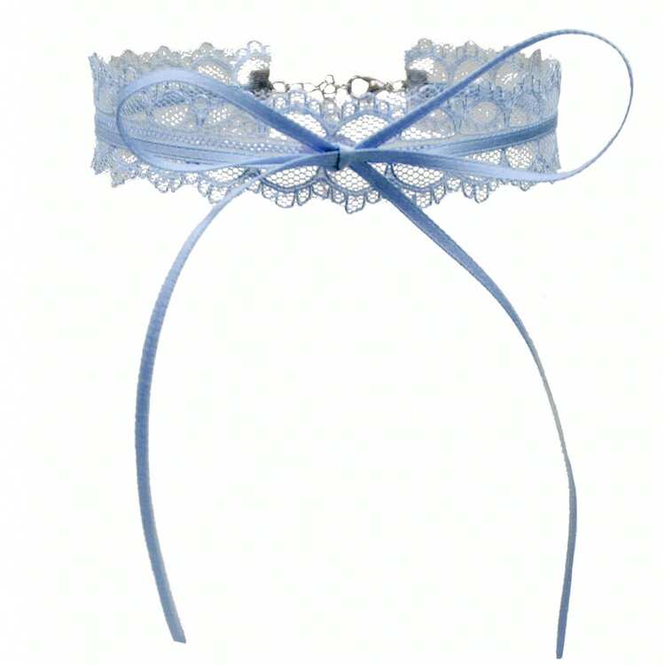 1/4/5/6pcs Handmade Lolita Accessories Women's Neckband Bowknot Blue Heart Pendant Choker Collarbone Chain Butterfly Necklace Suitable For Comic Exhibition Activities Necklace - 1#灰藍蕾絲蝴蝶結 - 查看 13