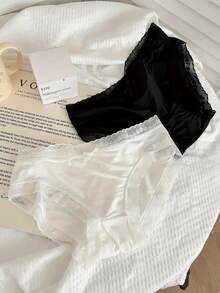 14 Pieces Of Women's Lace Thin Comfortable Cute Underwear - Soft Blended Lace Edge Bow Design, Breathable Solid Color Underwear, Exquisite Bow Decoration, Delicate And Smooth Fabric. - 混合色14件裝 - 查看 3