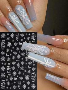 2片装闪亮白色雪花圣诞美甲贴纸，冬季雪景HOHO字母糖粉雪花美甲贴，圣诞新年美甲设计装饰，美甲用品 - 彩色 - 查看 7