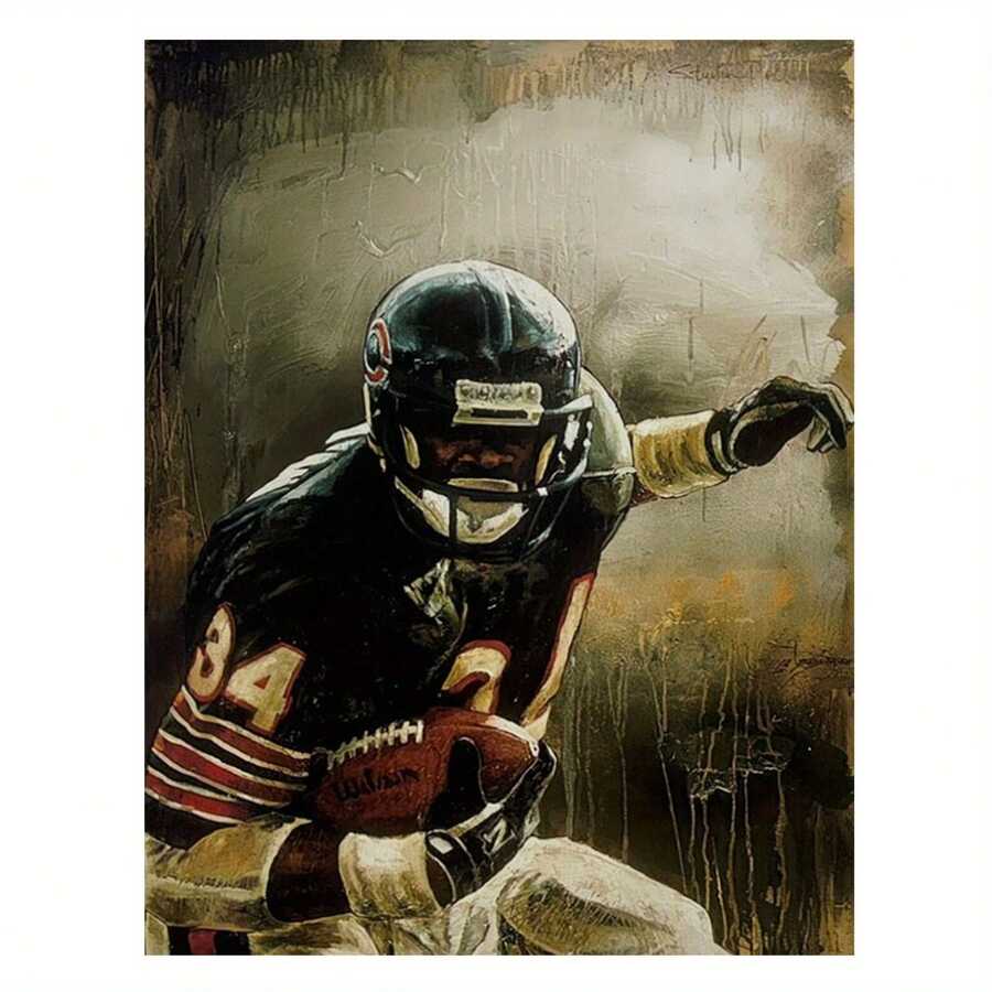 Unframed Canvas Painting: Walter Payton Art Canvas - American Sports Painting, Motivational Canvas Art, Sport Painting, Motivation Artwork, Man Cave Canvas, Deco Canvas Poster, Modern Art - Ideal Gift For Bedroom, Living Room, Hallway, Office, Cafe, Home, And Dorm Deco Abstract Canvas Wall Art, 18x12inch - Multicolor - View 1