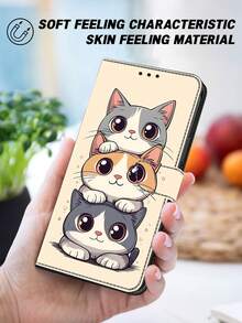 GLANDOTU PU皮革钱包式手机壳，可爱猫咪压纹图案，磁吸式闭合，支架功能，卡槽设计，适用于三星Galaxy、苹果、红米等设备。 - 彩色 - 查看 3