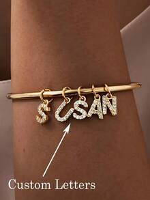 1 pièce Bracelet personnalisé minimaliste avec lettre en strass, en acier inoxydable, design fermé, bracelet de couple, cadeau pour elle (Taille : 6,3 cm/2,48 pouces, avec boîte cadeau) - Multicolore - Voir 13