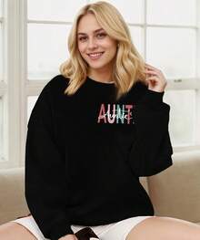 Crew Neck Hoodie, Simple Solid HoodieWomens Auntie Sweatshirt Oversized In My Cool Aunts Era Crewneck Sweatshirts Letter Print Long Sleeve Pullover Top - 白色 - 查看 5