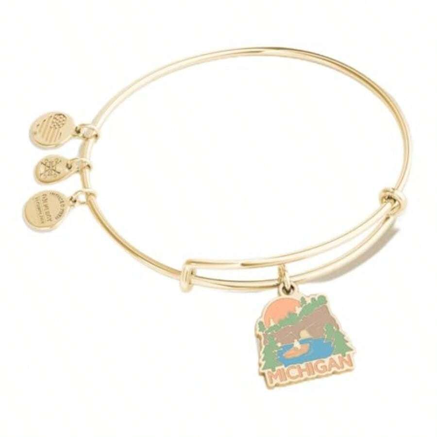 AA641722Expandable Bangle BraceletSGPlaces We Love Michigan Shiny Antique Gold Multi Bracelets One Size Brass No Gemstone