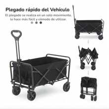 Carro utilitario plegable para acampar de 1 pieza, resistente: marco de metal resistente, 4 ruedas todoterreno, mango ergonómico y diseño plegable, adecuado para acampar, jardín, transporte (no requiere electricidad), equipo para acampar, portaherramientas de jardín, diseño plegable, construcción robusta - Negro - Ver 6