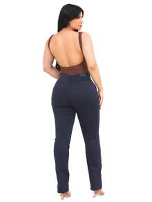 Malloy Women's Straight Twill Satin Social Tailored Trousers - Navy Blue - View 5