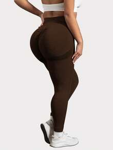 TNTOR 加大码女式高腰提臀健身裤，高弹力速干紧身打底裤，蜜桃臀中腰瑜伽裤，高腰收腹设计，适合运动，骑行短裤，提臀，舒适短裤，适合健身爱好者 - 咖啡棕 - 查看 4