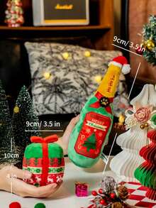 Beautiful Girl-1 1 Piece Of Polyester Fabric Christmas Pet Toy With Sound, Printed Composite Fabric Christmas Gift Box Toy, Embroidered Christmas Hat Imitation Wine Bottle Toy, Small And Medium-Sized Dog And Cat Interactive Toy, Christmas Toy, Christmas Gift