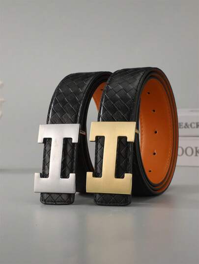 1pc Men's Leather Belt, Lychee Grain Smooth Buckle, Fashion Casual Versatile Belt For Middle-Aged And Young