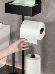 1pc Freestanding Toilet Paper Holder, Self-Adhesive Bathroom Tissue Roll Dispenser, Moisture-Proof Home Restroom Accessory, Bathroom Organizer | Decorative Shelf