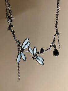 1 Piece Of Fashionable And Simple Dragonfly-Shaped Copper Alloy Black Pendant Necklace Suitable For Women To Wear At Daily Gatherings, Parties And Concerts As A New Year Gift - 黑色 - 查看 3