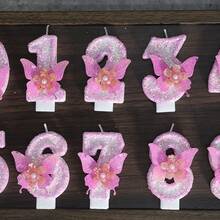 1 件生日数字蜡烛，粉色蝴蝶生日蜡烛蛋糕，亮片蜡烛蛋糕装饰，适合女孩和女士的周年庆典物品 - 彩色 - 查看 11