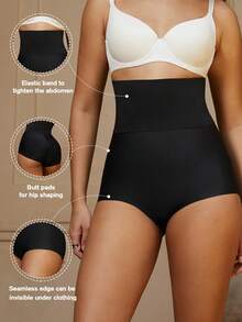 1 件女士塑身衣，收腹平身紧身瘦腰训练器提臀提臀裤内衣内裤 - 黑色 - 查看 3